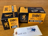 (2) BOXES BROWNING 9MM LUGER FMJ 147GR - 200 TOTAL ROUNDS