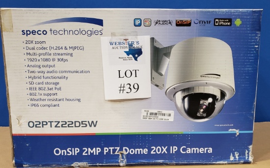 SPECO TECHNOLOGIES ONSIP 2MP PTZ DOME CAMERA