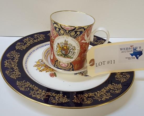 LOT OF 3PC ENGLAND FINE BONE CHINA - LADY DIANA SPENCER, QUEEN ELIZABETH II GOLDEN JUBILEE