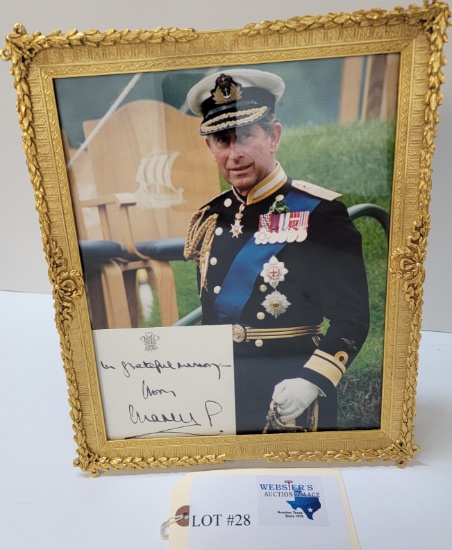 FRAMED PHOTO OF PRINCE CHARLES WITH SIGNED CARD
