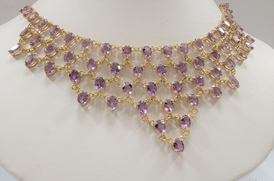 18KT GOLD PLATED STERLING SILVER 52CTW AMETHYST NECKLACE