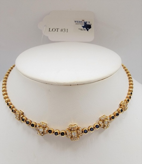 18KT GOLD DIAMOND AND SAPPHIRE NECKLACE