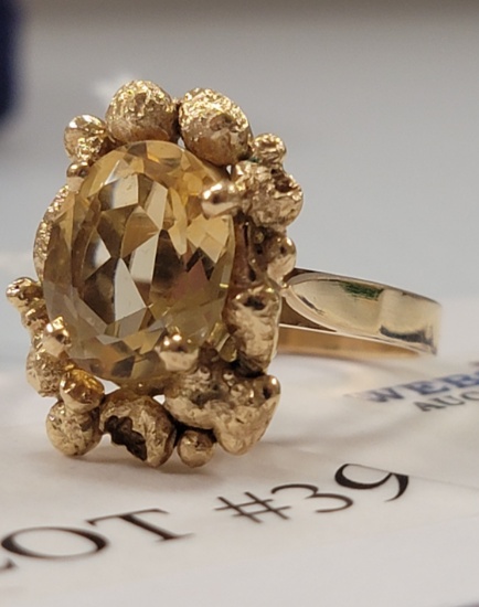 14KT GOLD GEMSTONE AND GOLD NUGGET RING