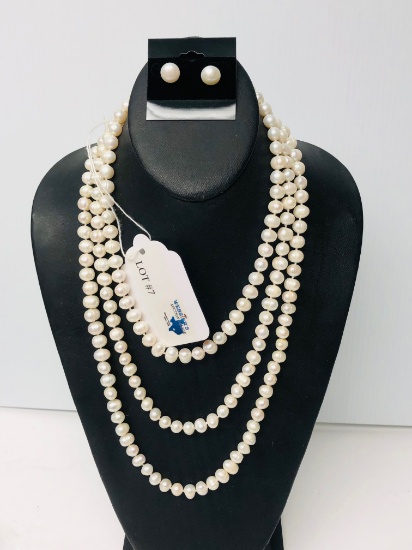 LONG FRESHWATER PEARL NECKLACE AND EARRINGS SET