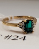 10KT GOLD EMERALD AND DIAMOND RING