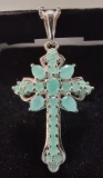 STERLING SILVER EMERALD CROSS NECKLACE