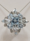 STERLING SILVER BLUE TOPAZ AND DIAMOND NECKLACE