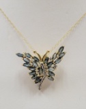 18KT GOLD PLATED OVER STERLING SILVER TOPAZ AND DIAMOND BUTTERFLY NECKLACE