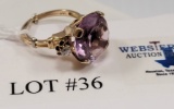 14KT YELLOW GOLD AMETHYST AND DIAMOND RING SIZE 6