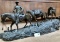 3 HORSES WITH MAN PAINTED BRONZE SCULPTURE
