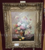 FLORAL OIL ON CANVAS BY D. PALMER