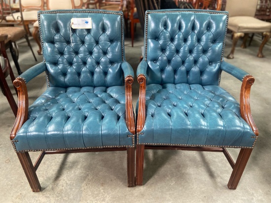 2PC LEATHER ARM CHAIRS