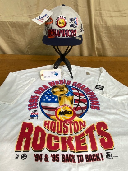 1995 HOUSTON ROCKETS NBA WORLD CHAMPS HAT & T-SHIRT