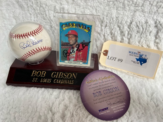 BOB GIBSON - SIGNED CARD & BALL