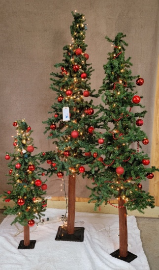 SET OF 3 LIGHTED DECORATED TREES