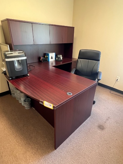 L-DESK WITH EXECUTIVE CHAIR 4 DRAWER LATERAL FILE