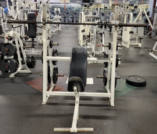INCLINE WEIGHT BENCH WITH BAR AND PLATE WEIGHTS
