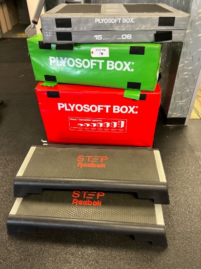 LOT OF PLYOSOFT BOXES AND REEBOK STEPS