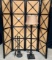 LOT OF FLOOR LAMP, SCREEN DIVIDER AND FIREPLACE TOOLS