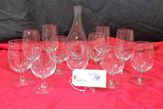 10 CRYSTAL WINE GLASSES & DECANTER
