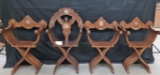 (4) HIGHLY CARVED INLAID MOTHER OF PEARL MORROCAN CHAIRS WITH BRASS KNOBS