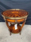 19th CENTURY THEODORE ALEXANDER ROUND TABLE WITH BRASS TRIM GALLERY AND ACCENTS