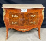 ANTIQUE 19TH ENTURY FRENCH LOUIS XV STYLE MARBLE TOP COMMODE WITH BRASS ACCENTS