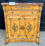 FRENCH BIRDSEYE MAPLE MARBLE TOP SIDEBOARD WITH BRASS ACCENTS