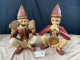(2) CARVED MUSICIAN STATUES