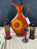 LOT OF METAL VASES AND CANDLE HOLDERS