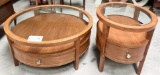 (2) ROUND GLASS TOP TABLES WITH DRAWERS
