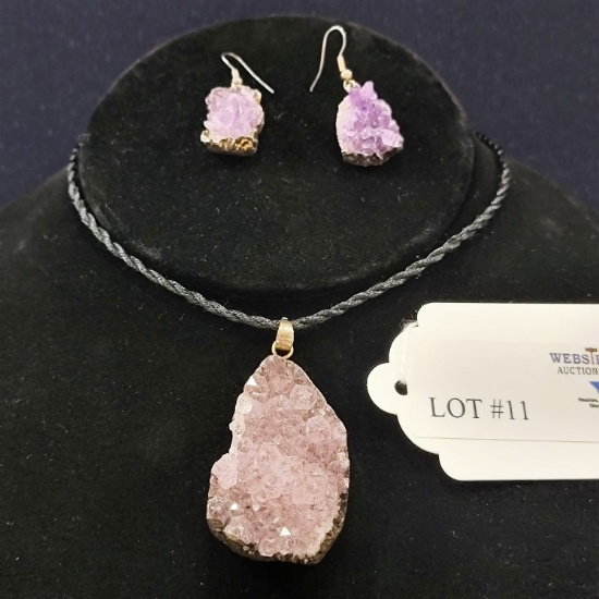 2PC SET NATURAL AMETHYST PENDANT AND EARRINGS
