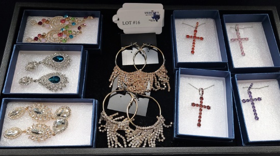 TRAY OF NEW FASHION CROSS PENDANTS AND EARRINGS