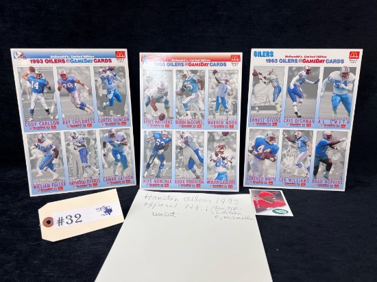 LOT OF UNCUT 1993 HOUSTON OILERS FOOTBALL CARDS