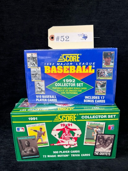 2 - BOXES FACTORY SEALED SCORE 1991 - 1992 BASEBALL CARD SETS