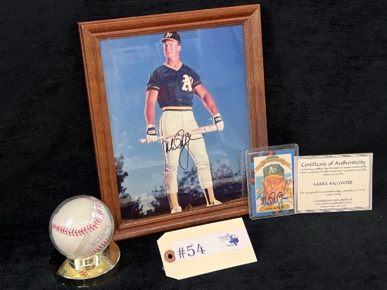 MARK MCGWIRE SIGNED PHOTOS, BALL AND CARD