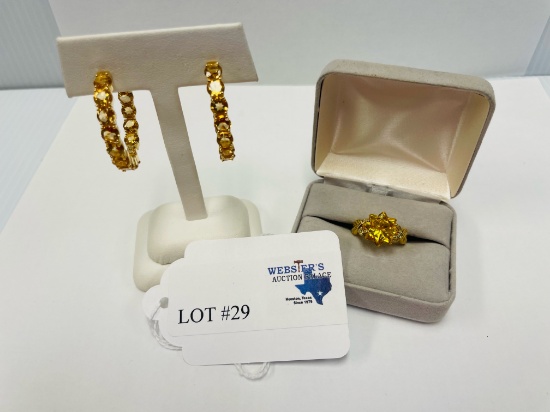 2PC STERLING SILVER HOOP EARRINGS AND RING