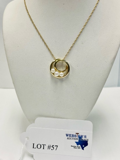 10KT YELLOW GOLD PEARL PENDANT WITH 14KT YELLOW GOLD ROPE CHAIN