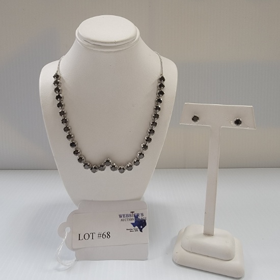 2PC SET STERLING SILVER GEMSTONE NECKLACE WITH MATCHING EARRINGS