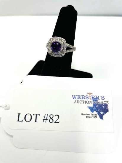 14KT WHITE GOLD 0.90CT AMETHYST AND 1.40CTW DIAMOND RING
