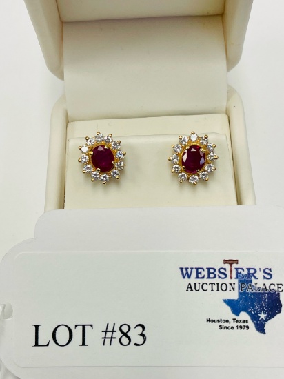 18KT YELLOW GOLD 2.00CTW RUBY AND 1.00CTW DIAMOND EARRINGS