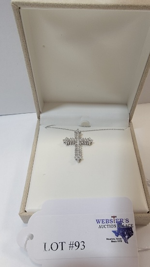 10KT WHITE GOLD 1.00CTW DIAMOND CROSS PENDANT WITH CHAIN AND APPRAISAL