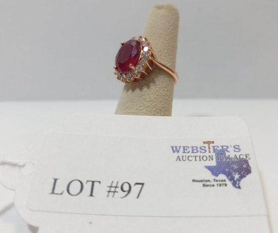 14KT ROSE GOLD 6.0CT RUBY AND 1.00CTW DIAMOND RING WITH APPRAISAL