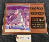 SIGNED NOLAN RYAN PHOTO AND PLAQUE 27 YEARS OF EXCELLENCE