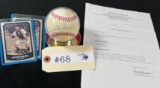 SIGNED ELSTON HOWARD BASEBALL WITH AUTHENTICITY LETTER AND 2 BASEBALL CARDS