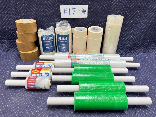 LARGE LOT OF PACKING TAPE AND WRAP