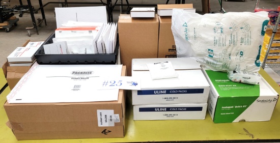 LARGE LOT OF PACKING SUPPLIES- BUBBLE MAILERS, COLD PACKS, SEALED AIR, DOCUMENT BOXES, ETC.