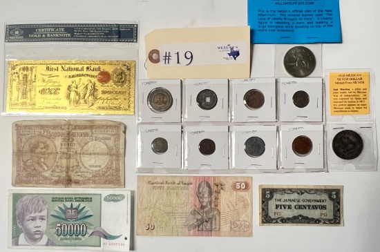 LOT OF FOREIGN COINS AND NOTES