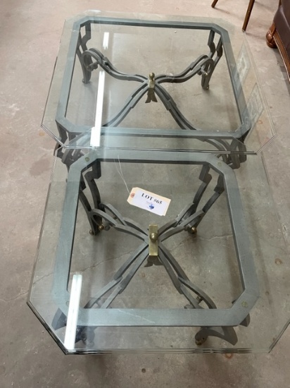 SET OF GLASS TOP-WROUGHT IRON BASE TABLE