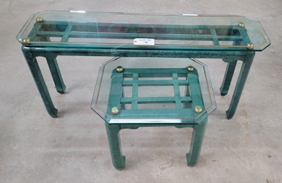 2PC - GLASS TOP HALL AND END TABLE